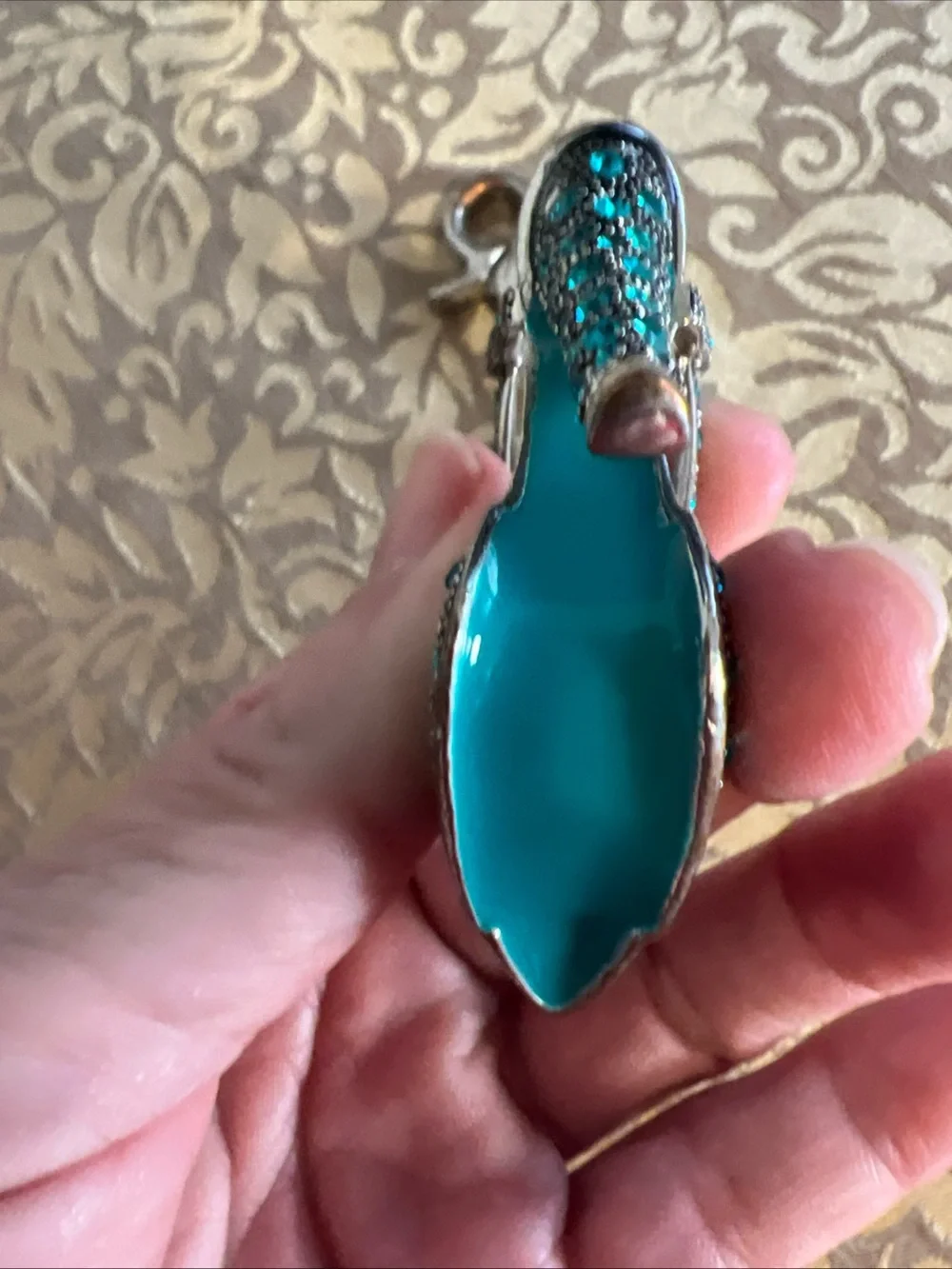 Spring Street High Heel Shoe Keychain Rhinestones Teal Turquoise Fashion